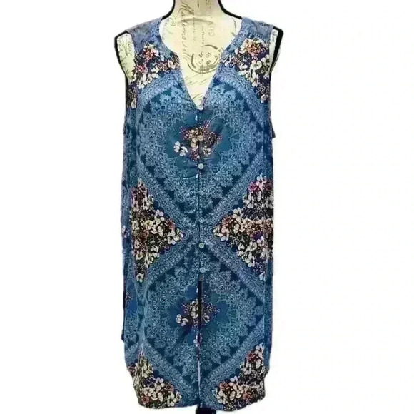 fig and flower Dresses & Skirts - Fig and Flower Blue Floral Crochet Midi Sleeveless Women’s Dress Size XL